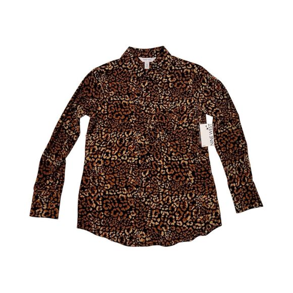 Nine West Petite XS Animal Print Women’s Long Sleeve Blouse Shirt Top NWT $40 - Picture 1 of 9